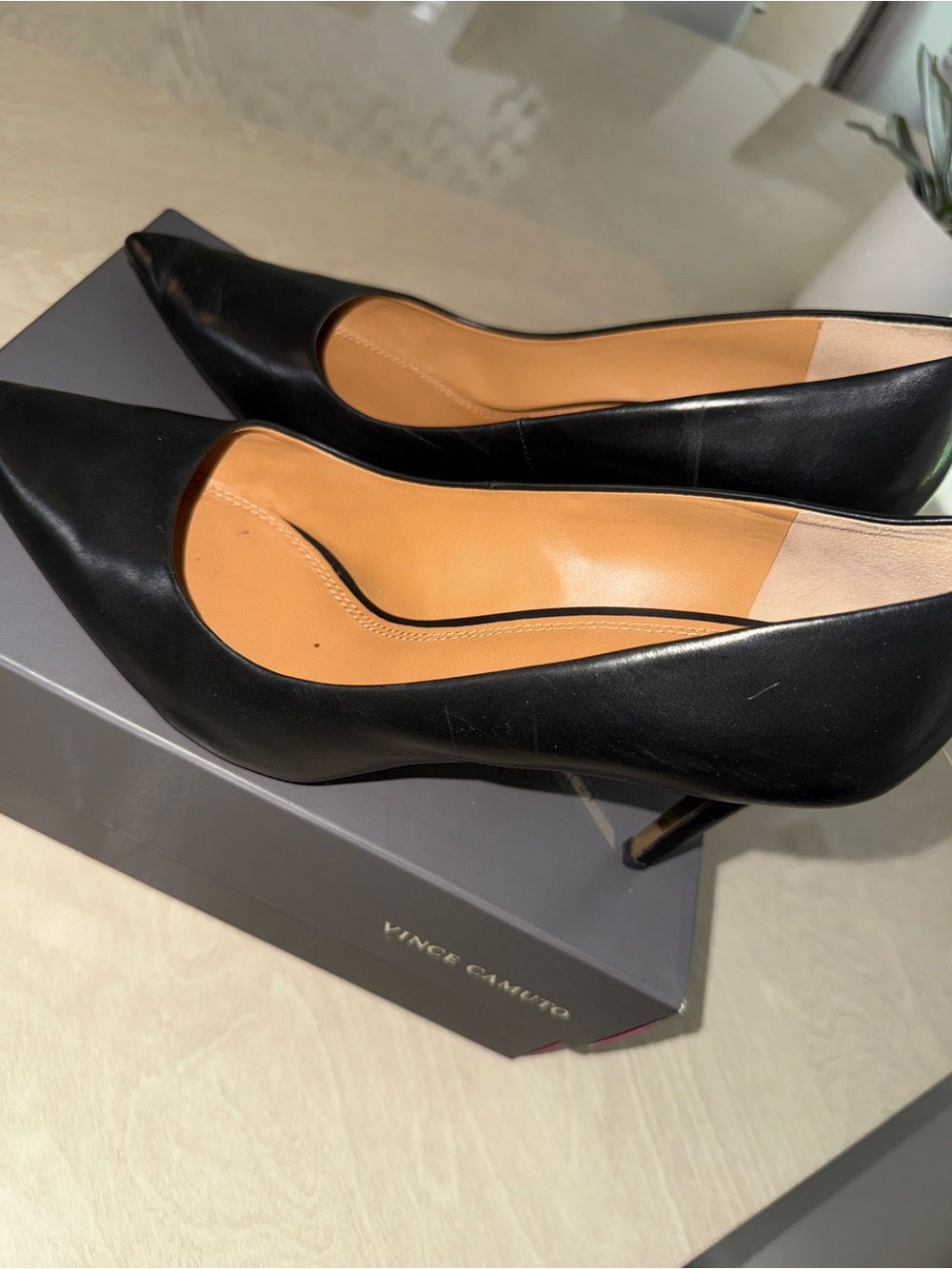 Vince Camuto Black Pointed-Toe Leather Stiletto Pumps